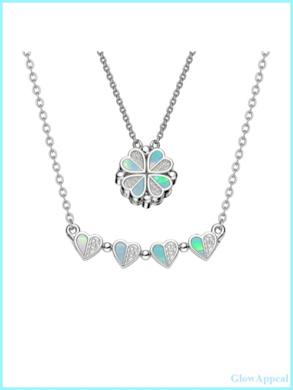 Platinum Plated Copper Opal Abalone Shell Heart Clover Pendant Necklace